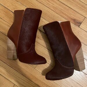 Etienne Aigner Calf Hair and Leather Burgundy Boots Womens